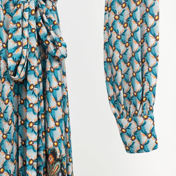 Etro PF/23 Azzurro Floralia Crepe Midi Wrap Dress - Picture 6 of 11